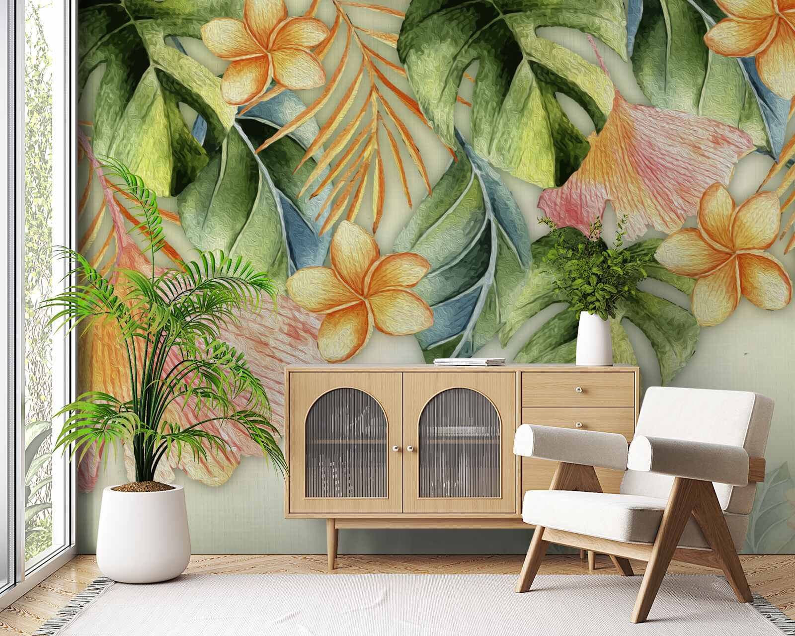 Fotobehang kleurrijke bladeren uit de tropen