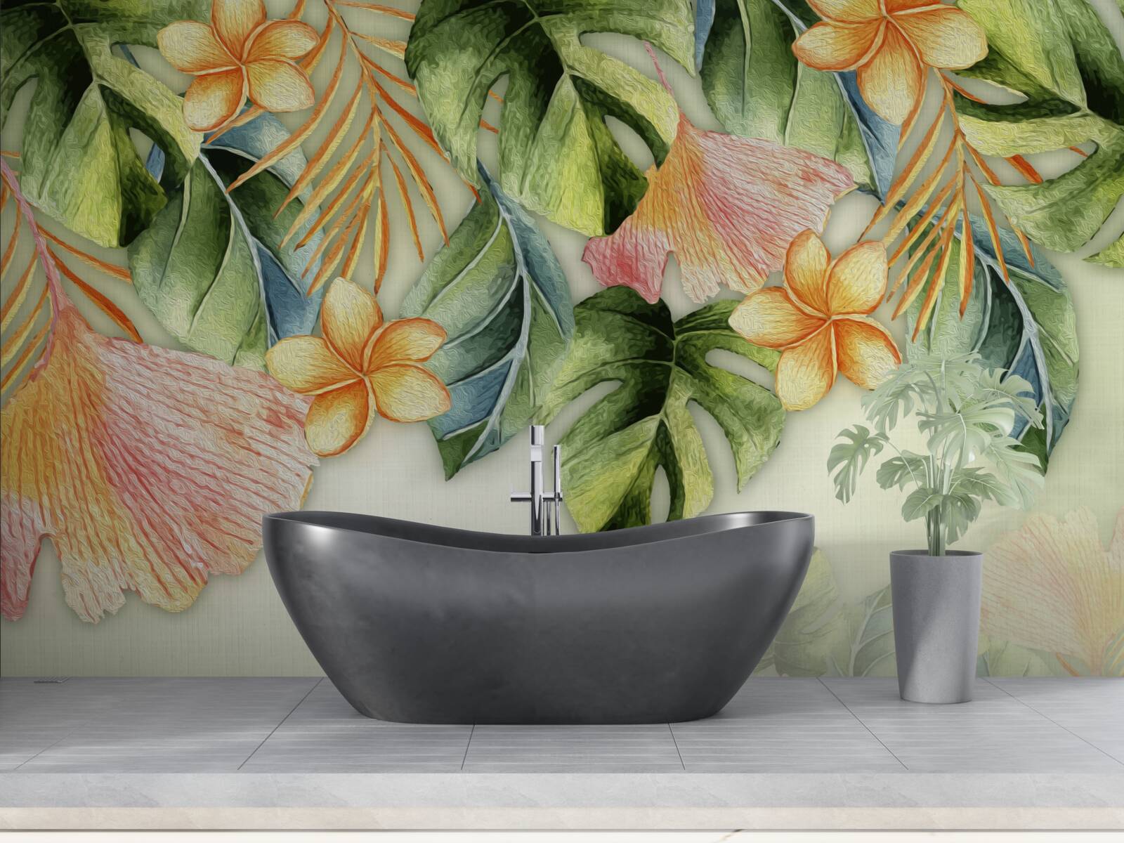 Fotobehang kleurrijke bladeren uit de tropen