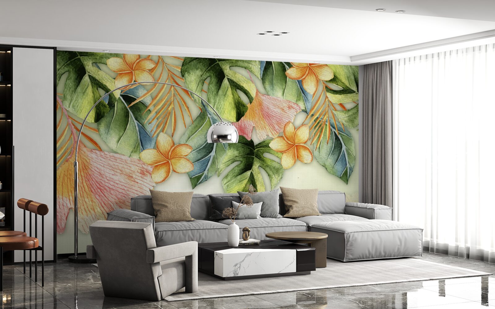 Fotobehang kleurrijke bladeren uit de tropen