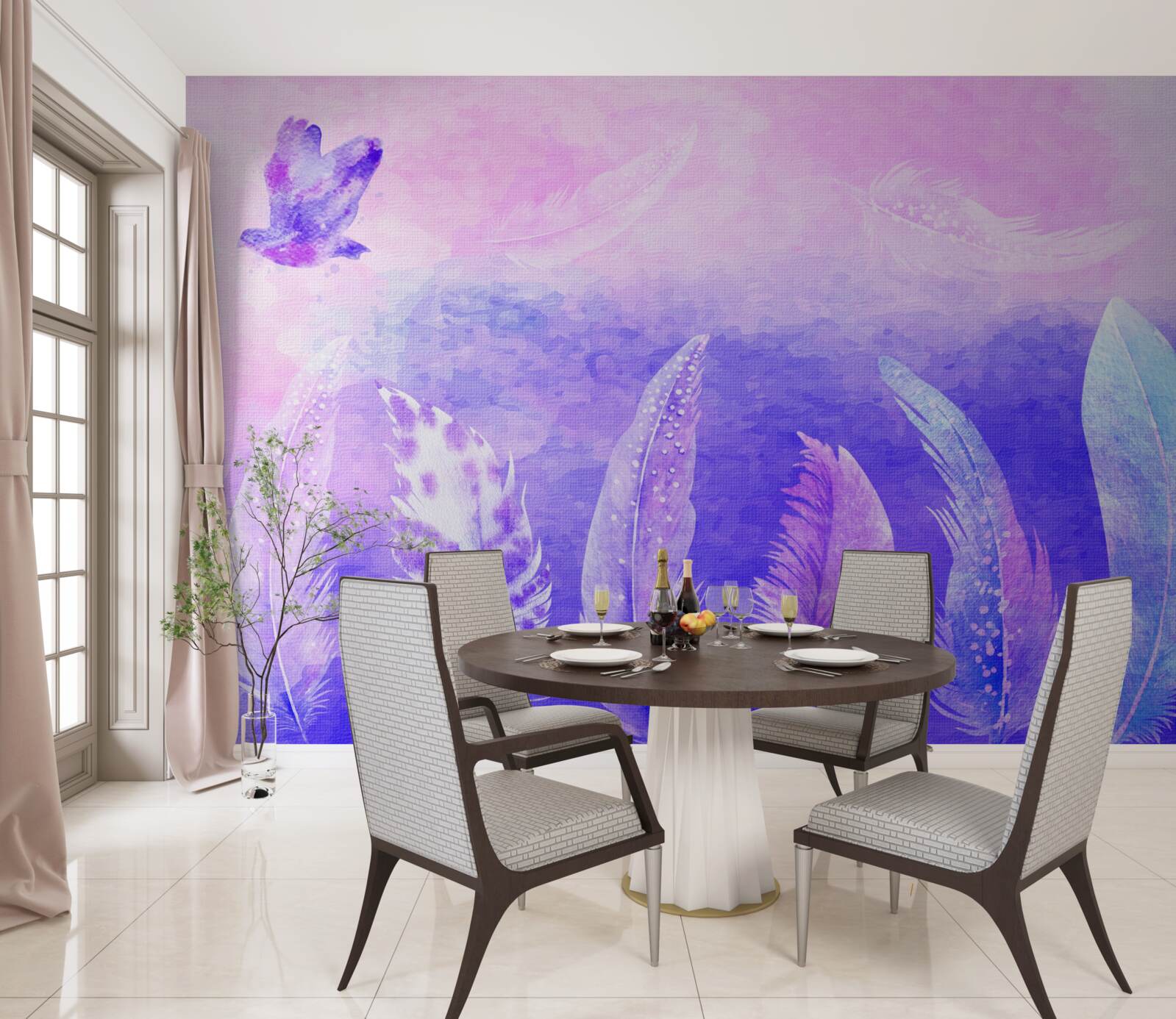 Fotobehang vogel vliegt boven de veren