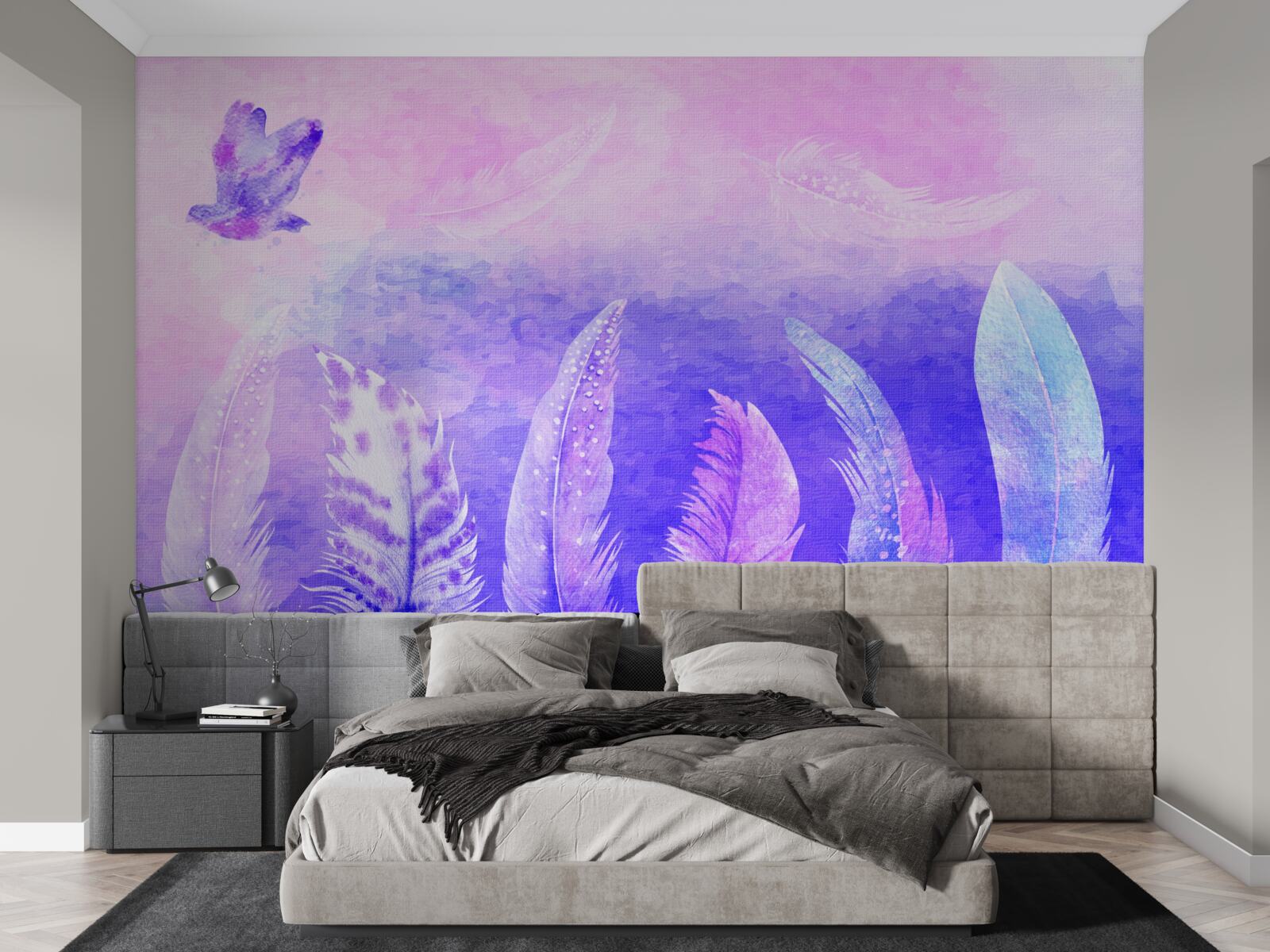 Fotobehang vogel vliegt boven de veren