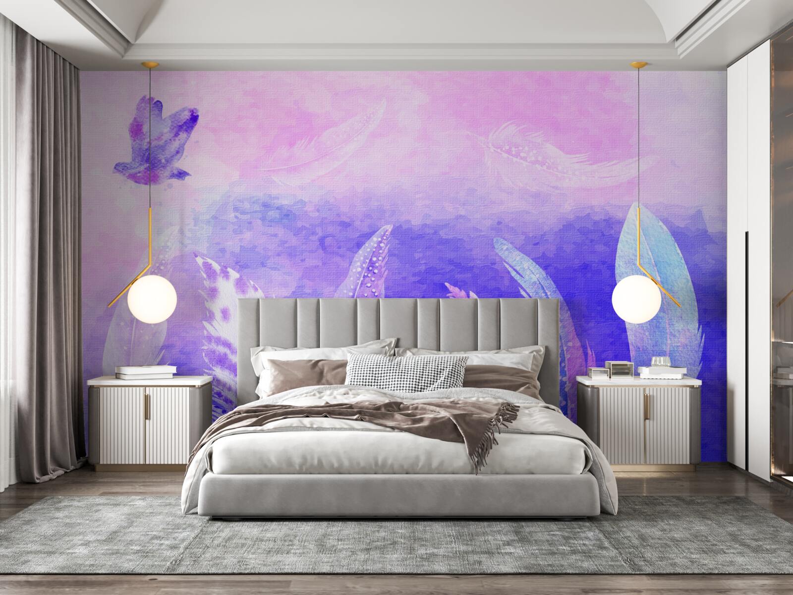 Fotobehang vogel vliegt boven de veren