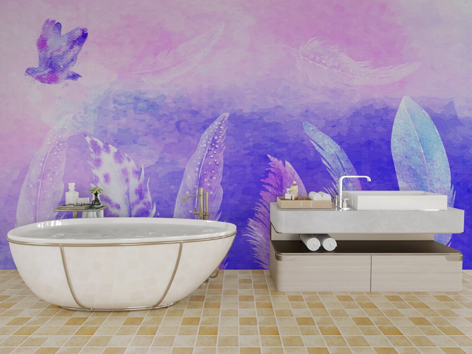 Fotobehang vogel vliegt boven de veren