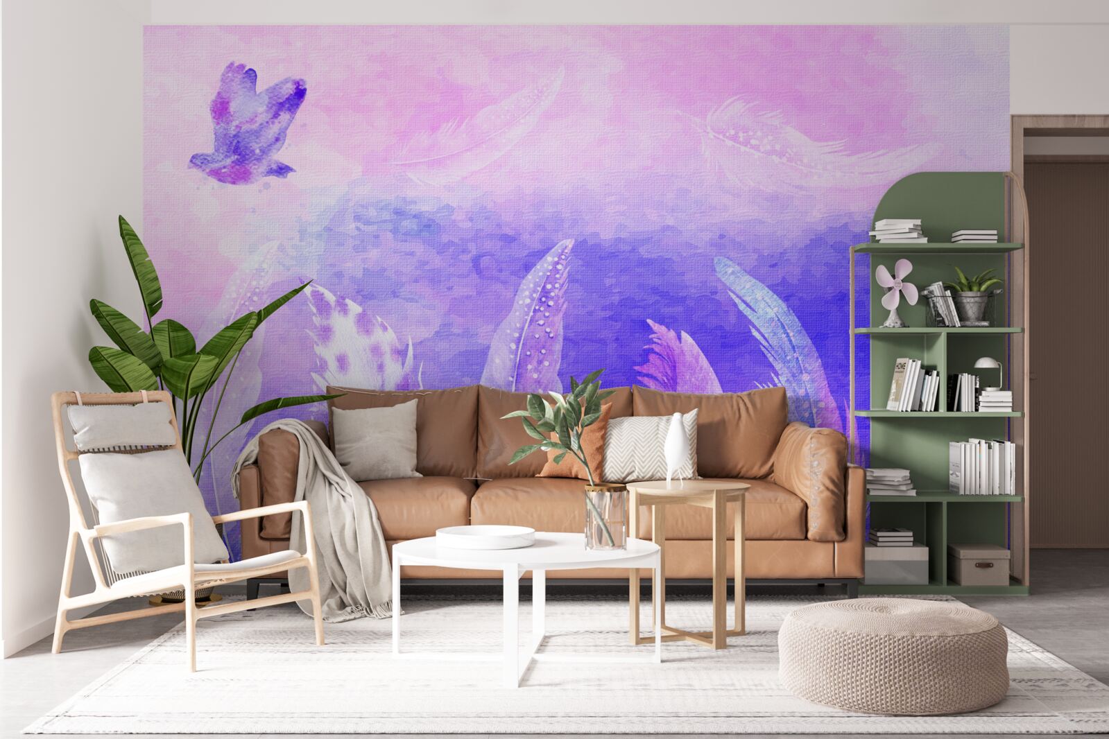 Fotobehang vogel vliegt boven de veren