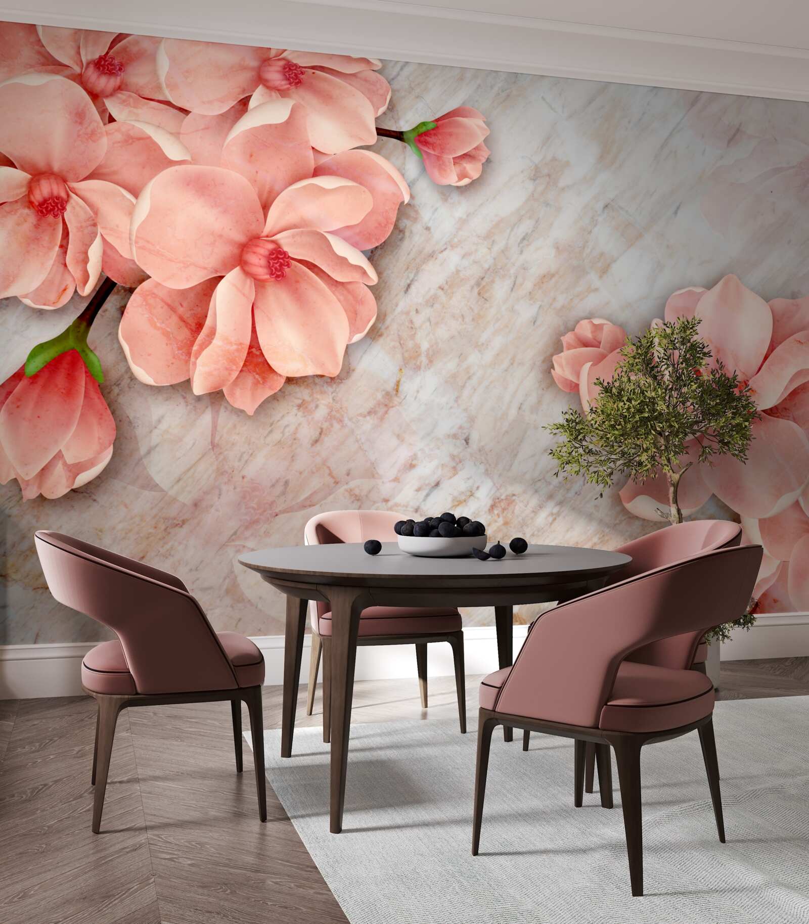 Fotobehang magnolia's met roze bloemen
