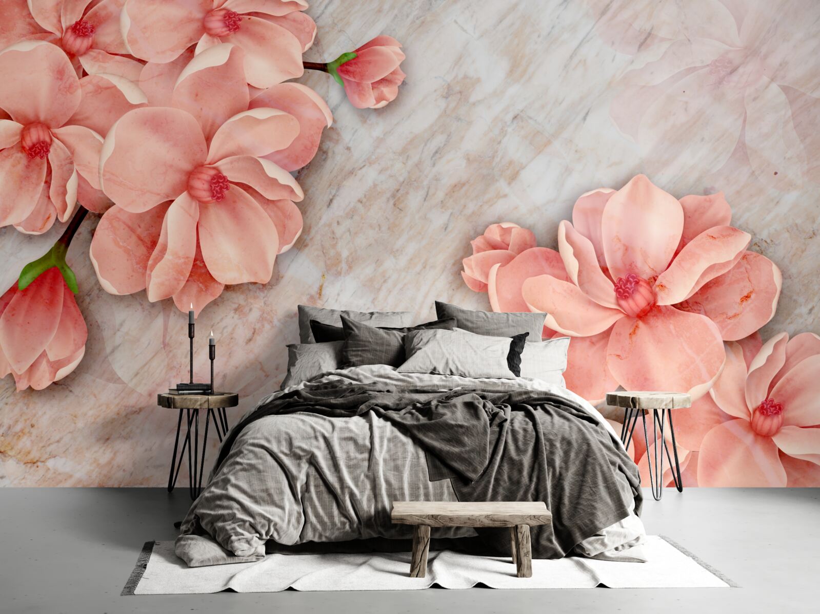 Fotobehang magnolia's met roze bloemen