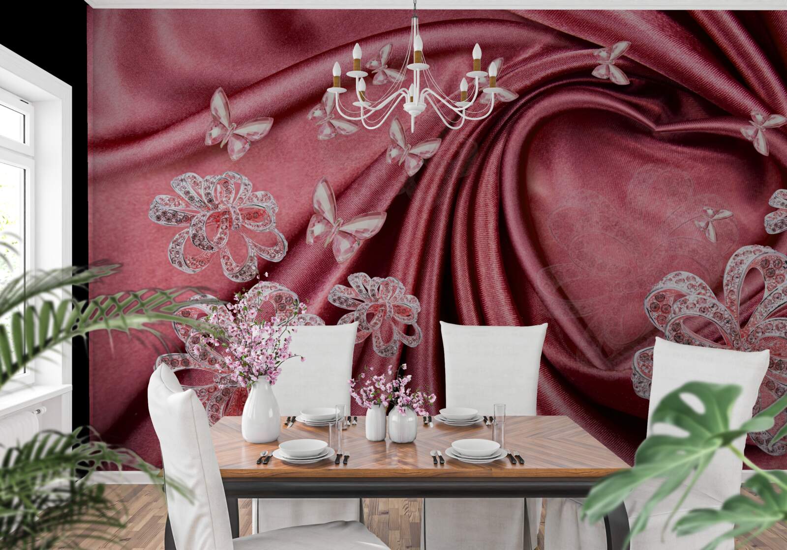 Fotobehang bloemdecoraties op zijde