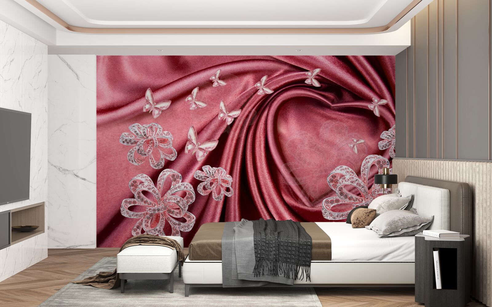 Fotobehang bloemdecoraties op zijde