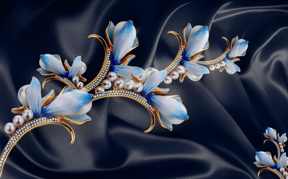 Fotobehang takken van een magnoliaboom die zijn blauwe bloesems nog niet heeft geopend