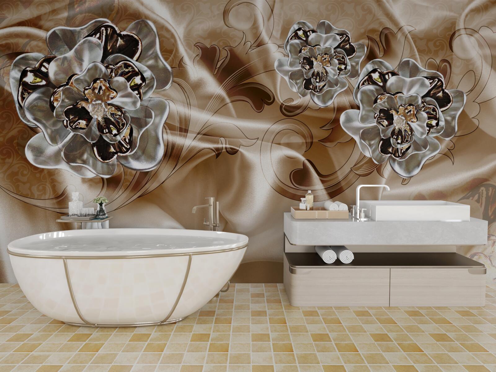 Fotobehang bergkristal heksenspel op perzikzijde