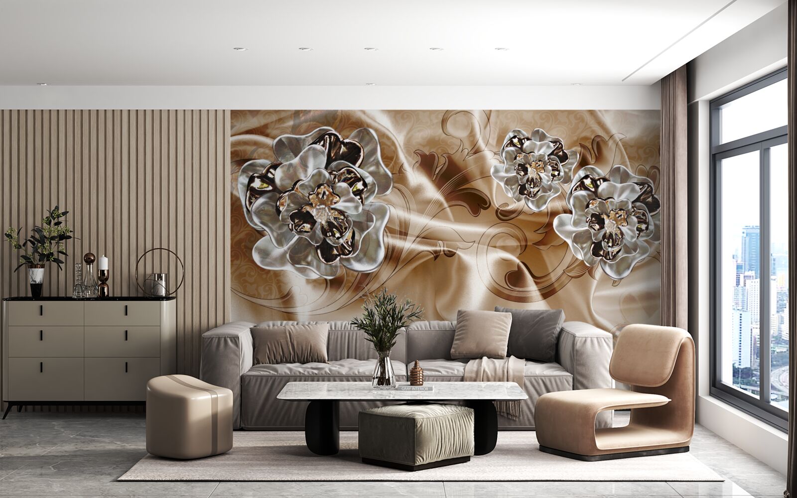 Fotobehang bergkristal heksenspel op perzikzijde