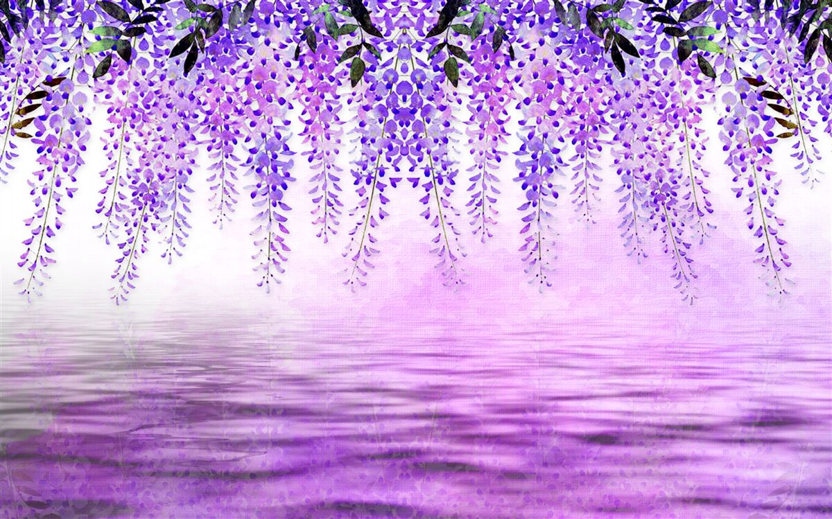 Fotobehang blauwe regen met een paarse tint tegen een achtergrond van dezelfde kleur