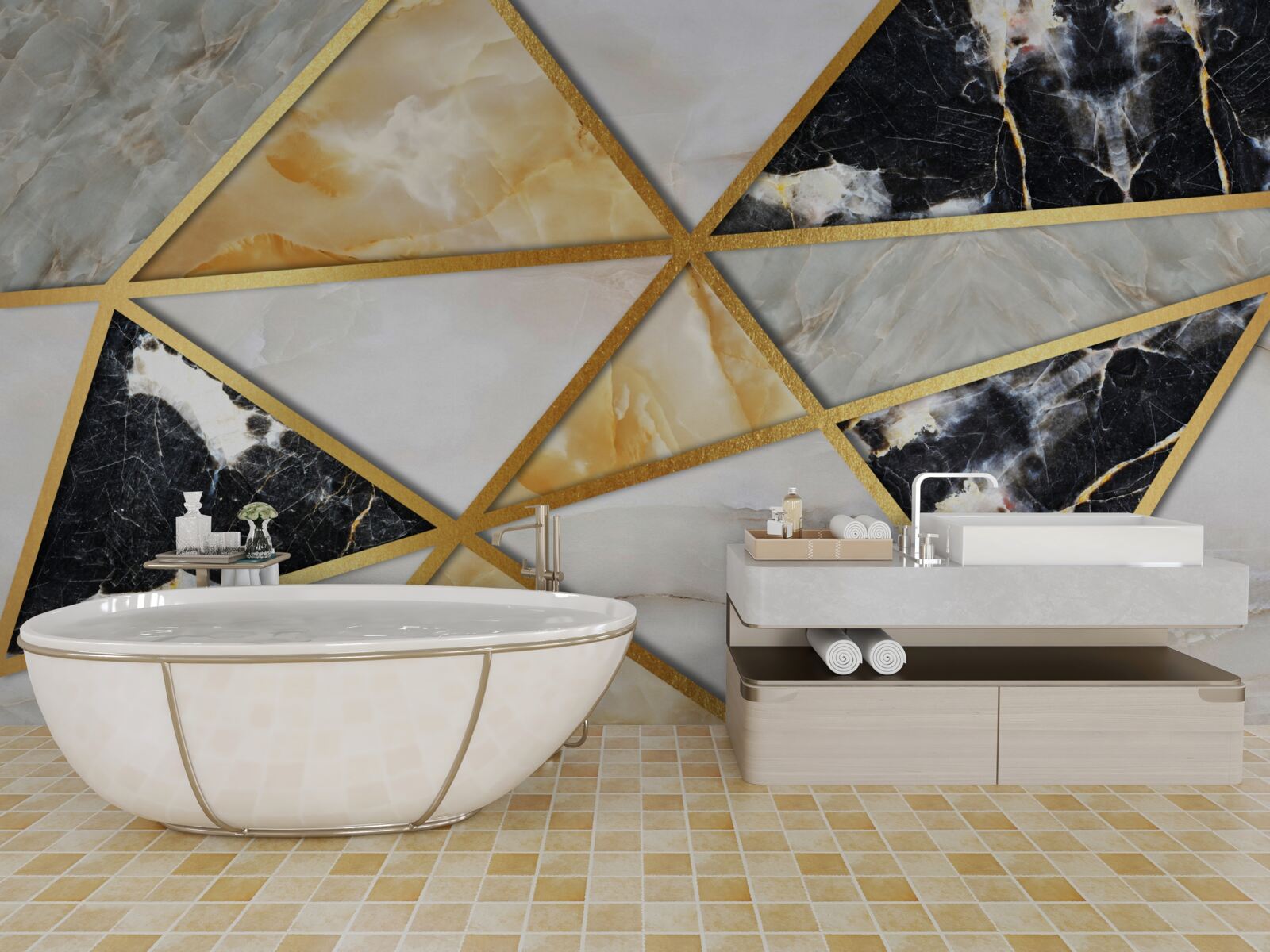 Fotobehang marmeren achtergrond met geometrisch patroon