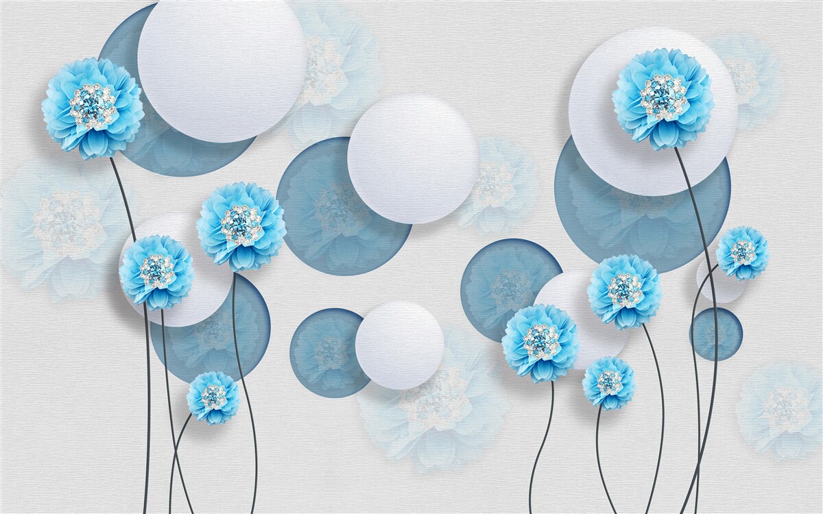 Fotobehang abstracte en blauwe anjers