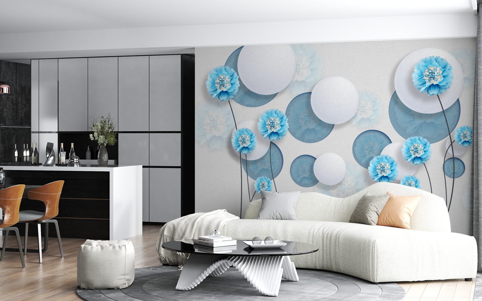 Fotobehang abstracte en blauwe anjers