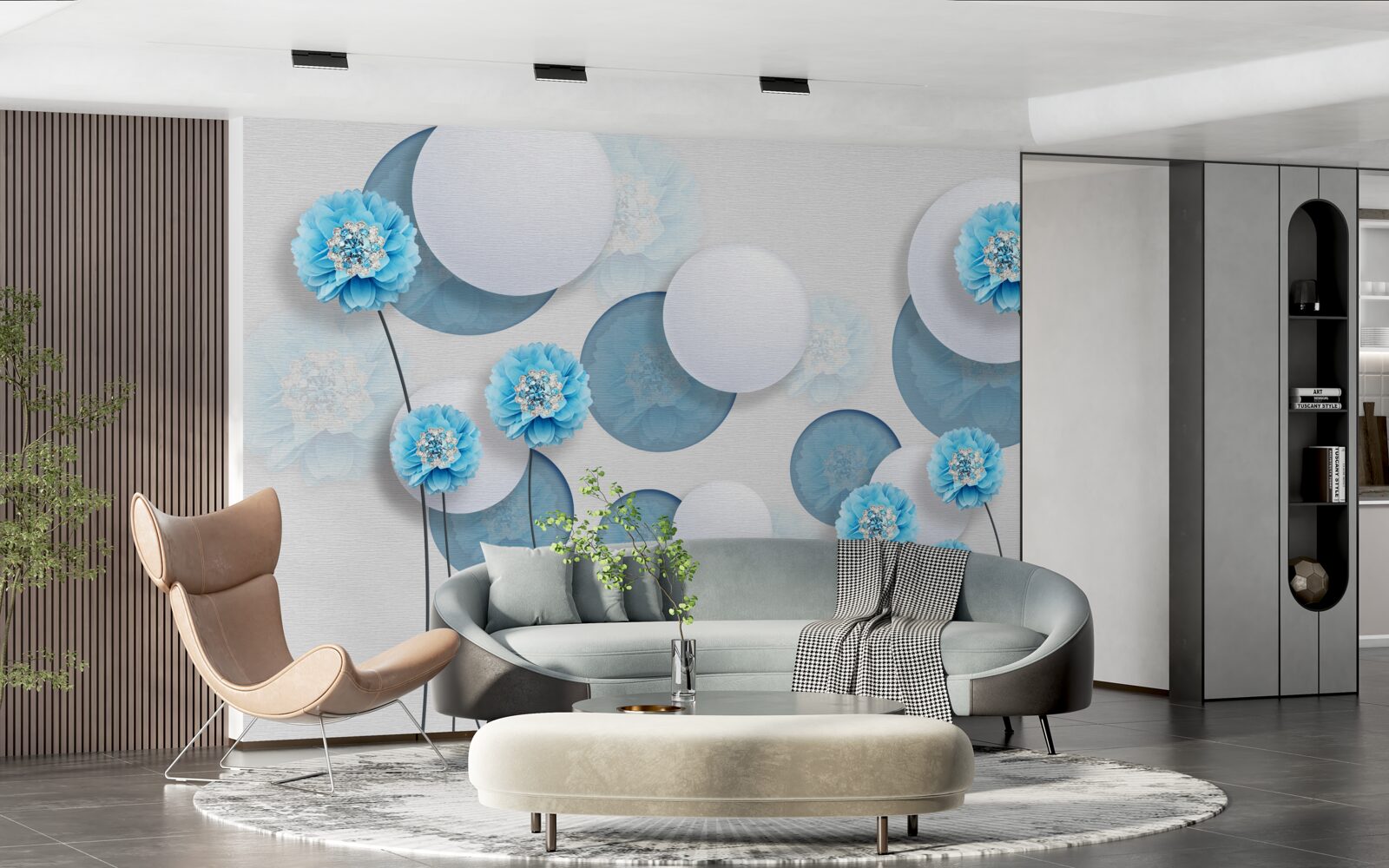 Fotobehang abstracte en blauwe anjers