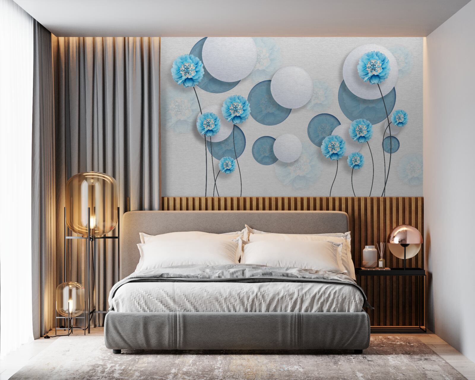 Fotobehang abstracte en blauwe anjers