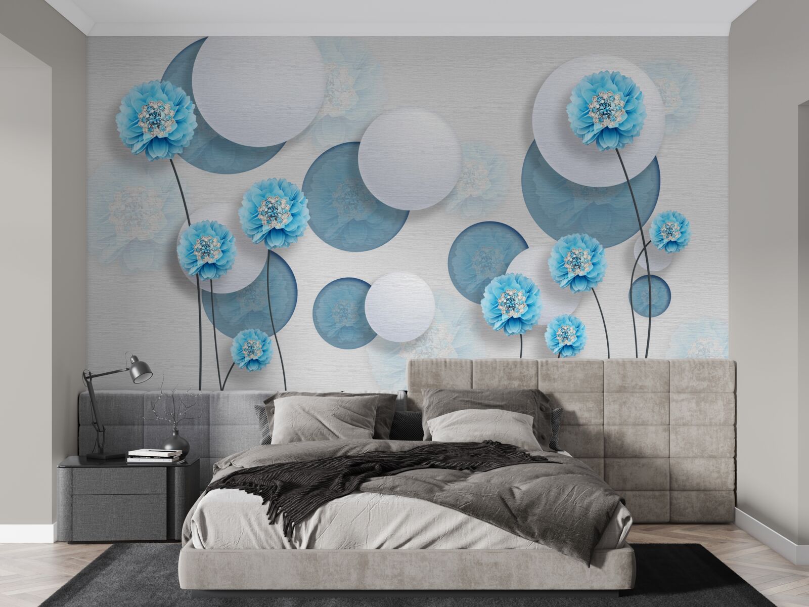 Fotobehang abstracte en blauwe anjers