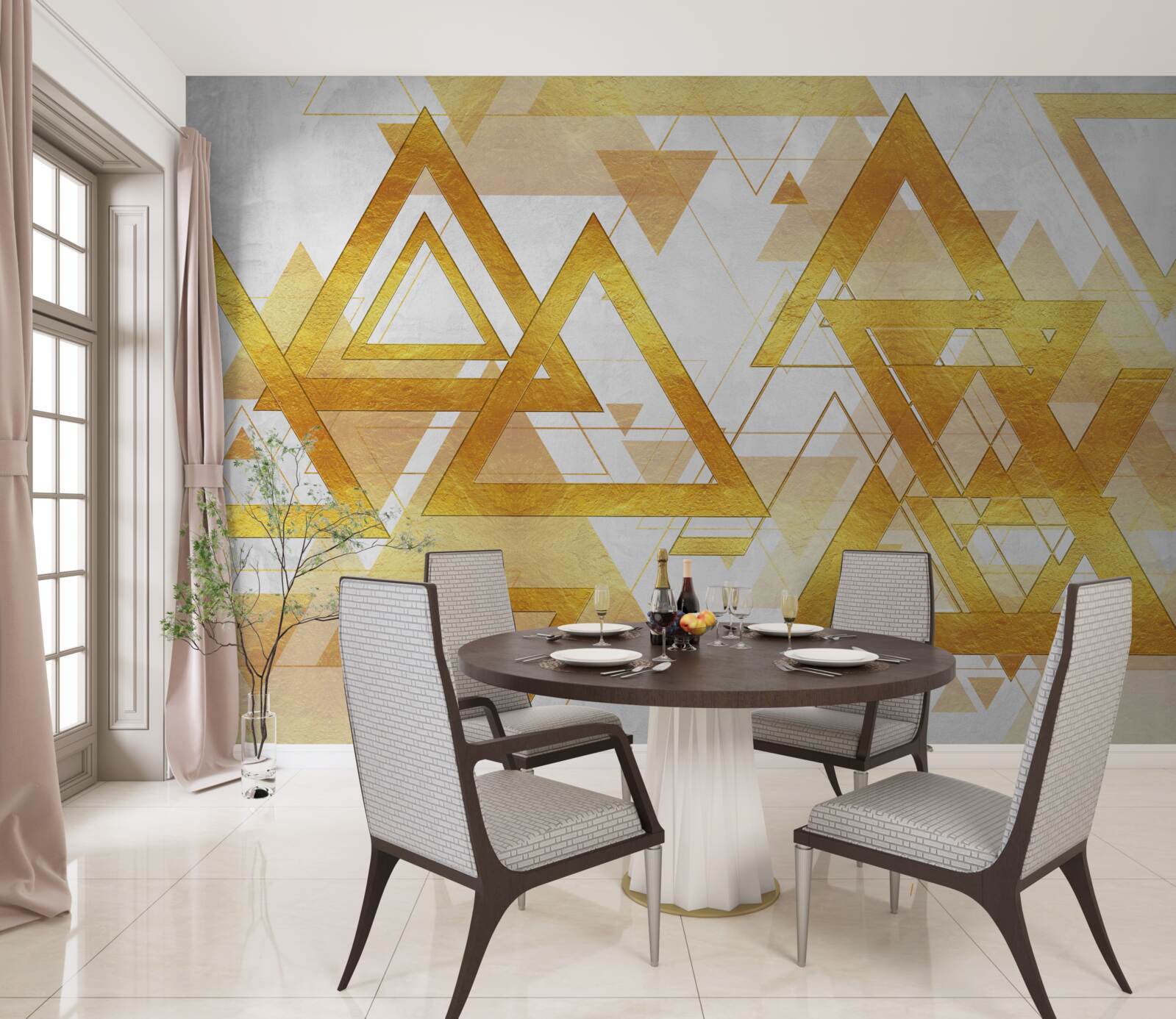 Fotobehang massa van gouden driehoeken