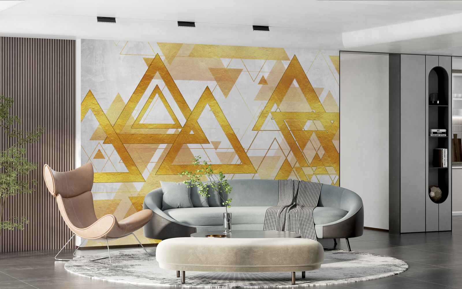 Fotobehang massa van gouden driehoeken