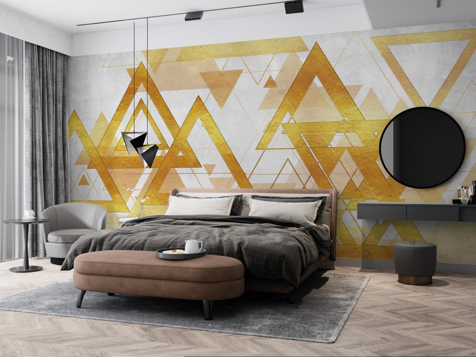 Fotobehang massa van gouden driehoeken