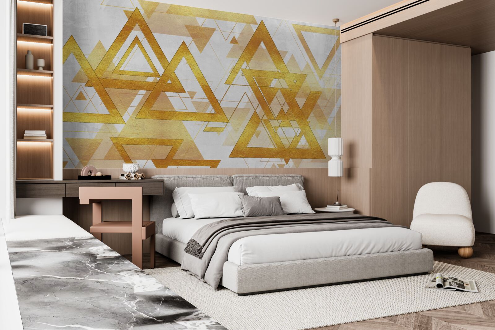 Fotobehang massa van gouden driehoeken