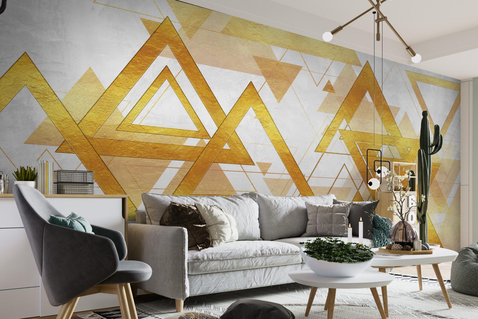 Fotobehang massa van gouden driehoeken