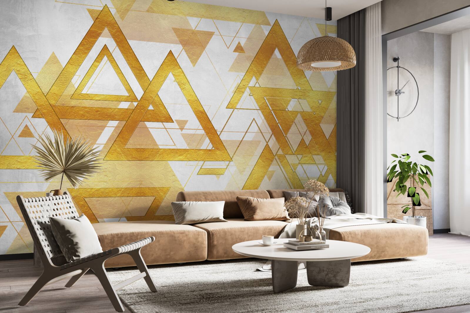 Fotobehang massa van gouden driehoeken