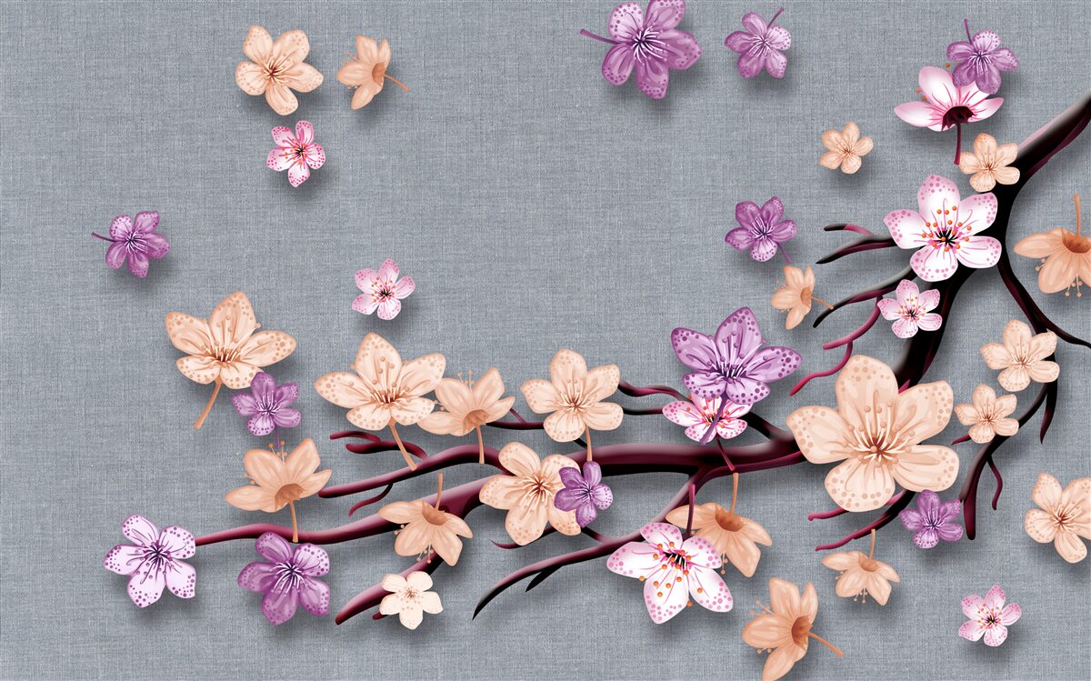 Fotobehang de tak is versierd met kleine bloemen