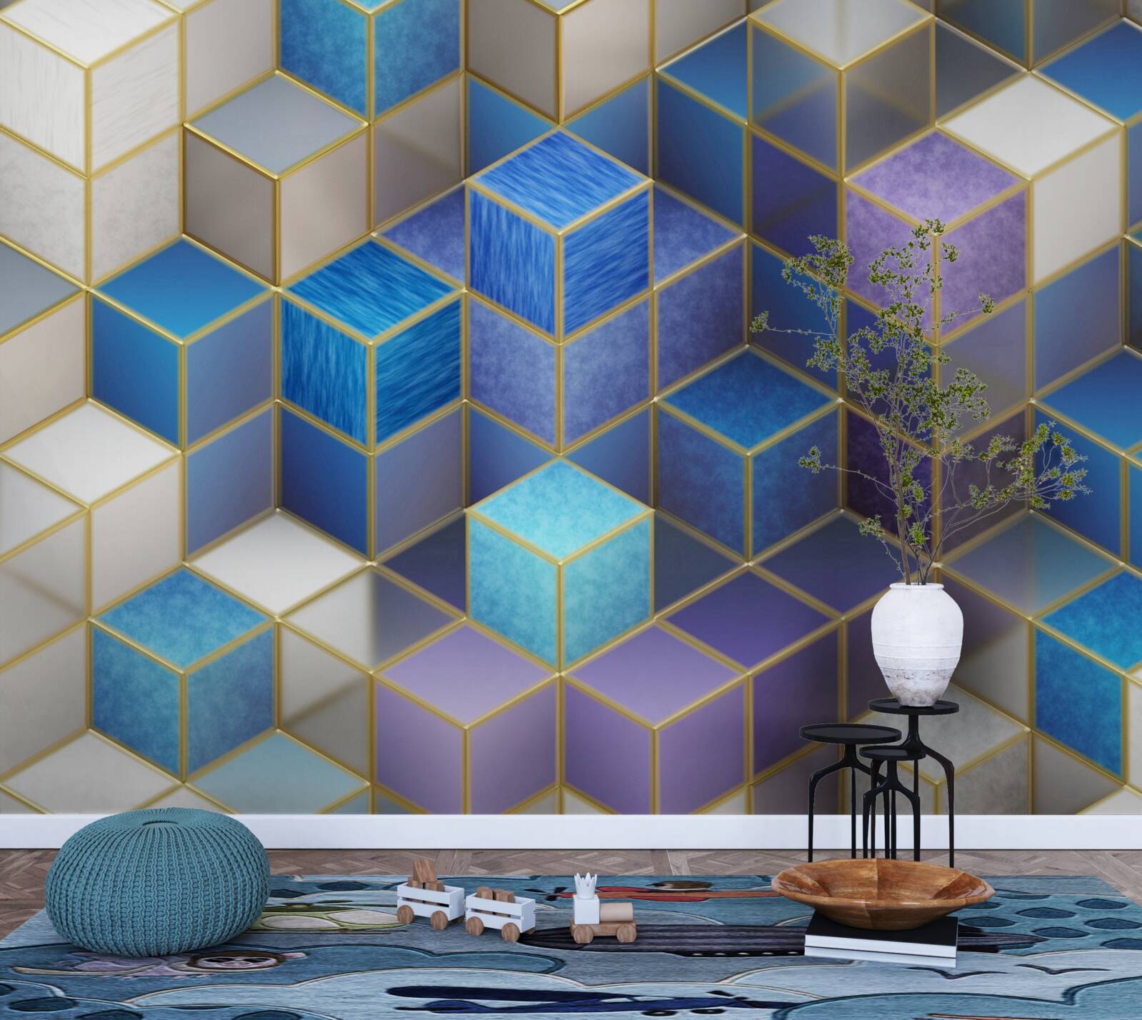 Fotobehang verzameling kubussen in verschillende kleuren