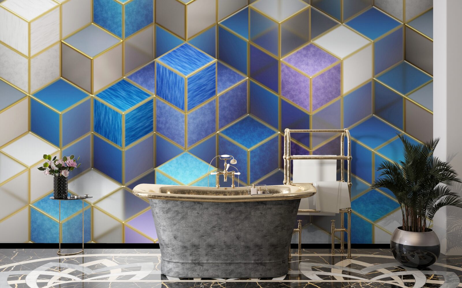 Fotobehang verzameling kubussen in verschillende kleuren