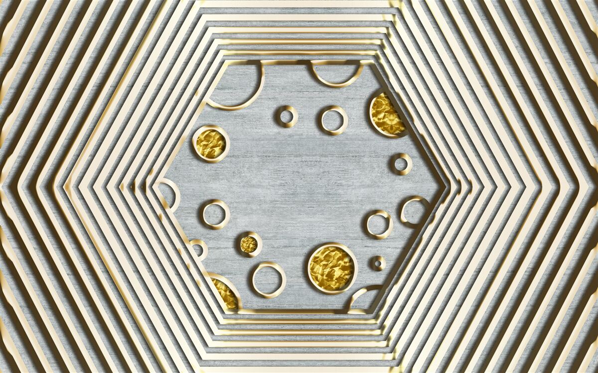 Fotobehang zilveren zeshoek met gouden kap