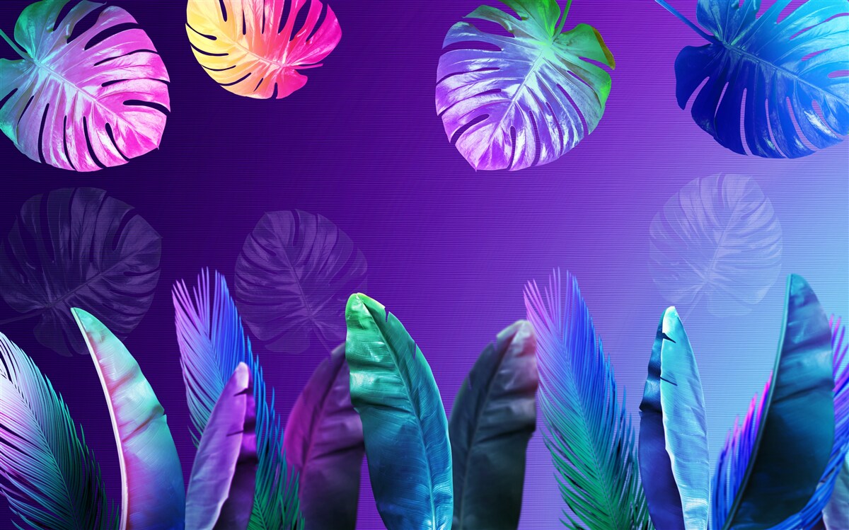 Fotobehang tropische bladeren in verlooptinten