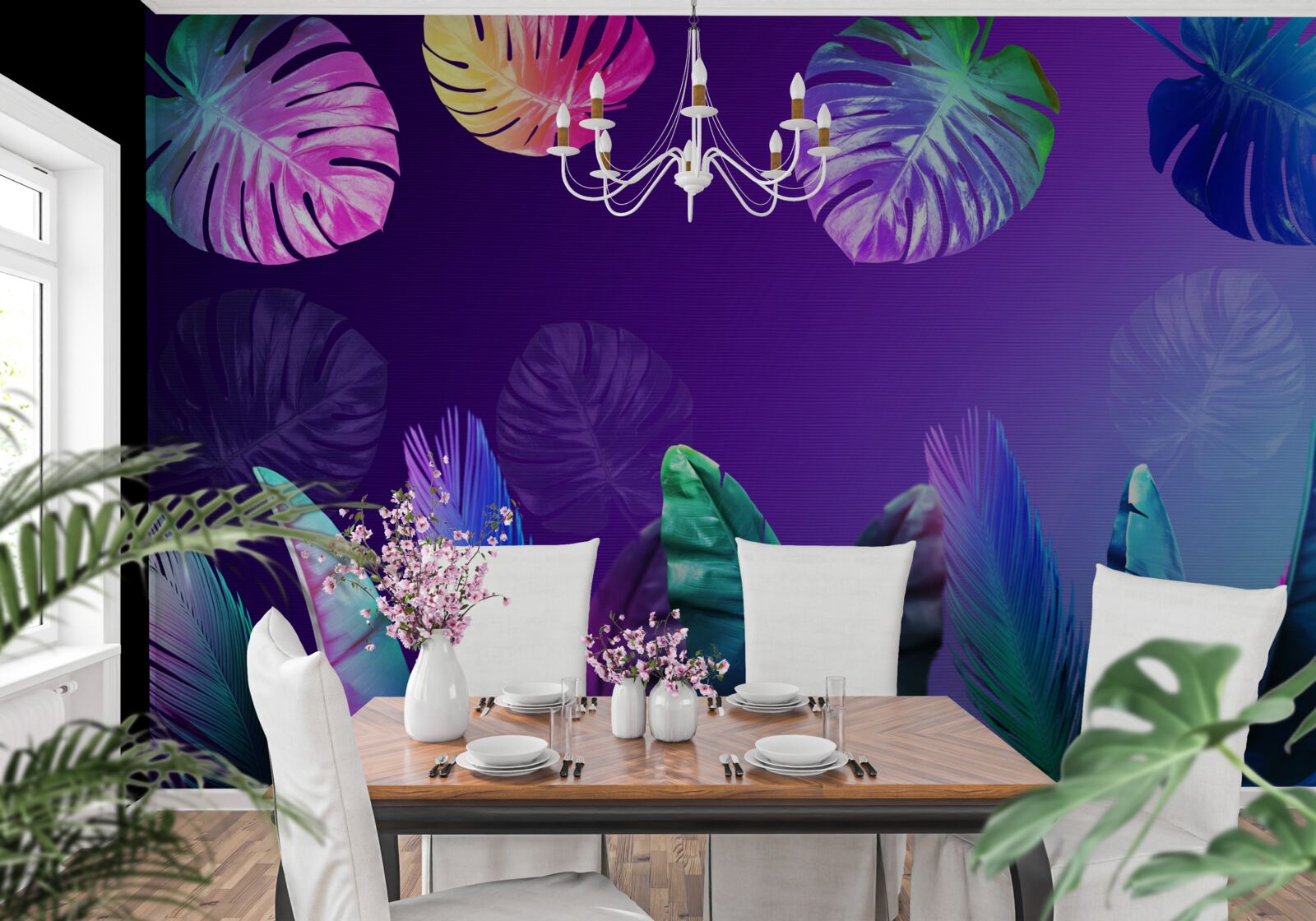 Fotobehang tropische bladeren in verlooptinten