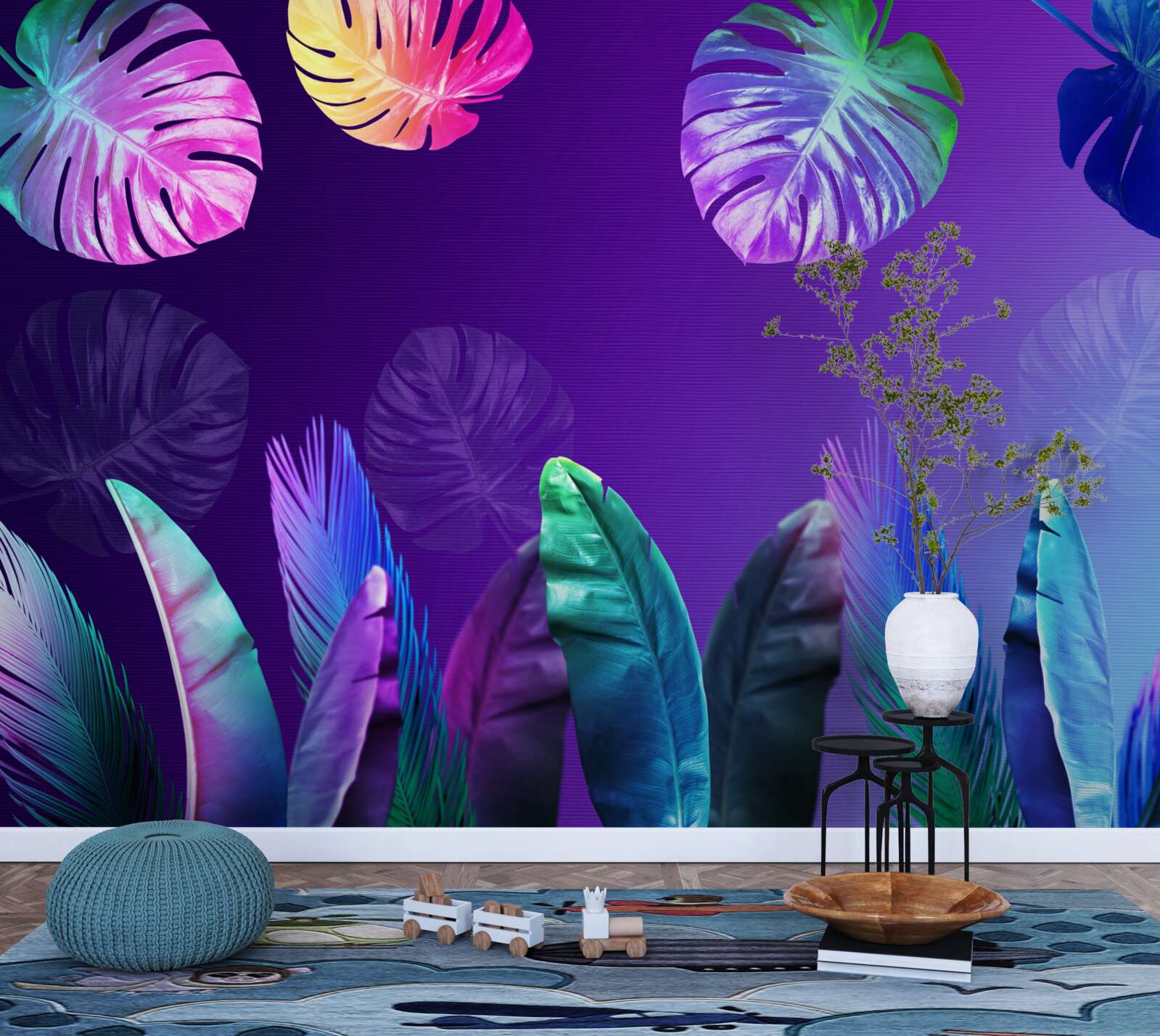 Fotobehang tropische bladeren in verlooptinten