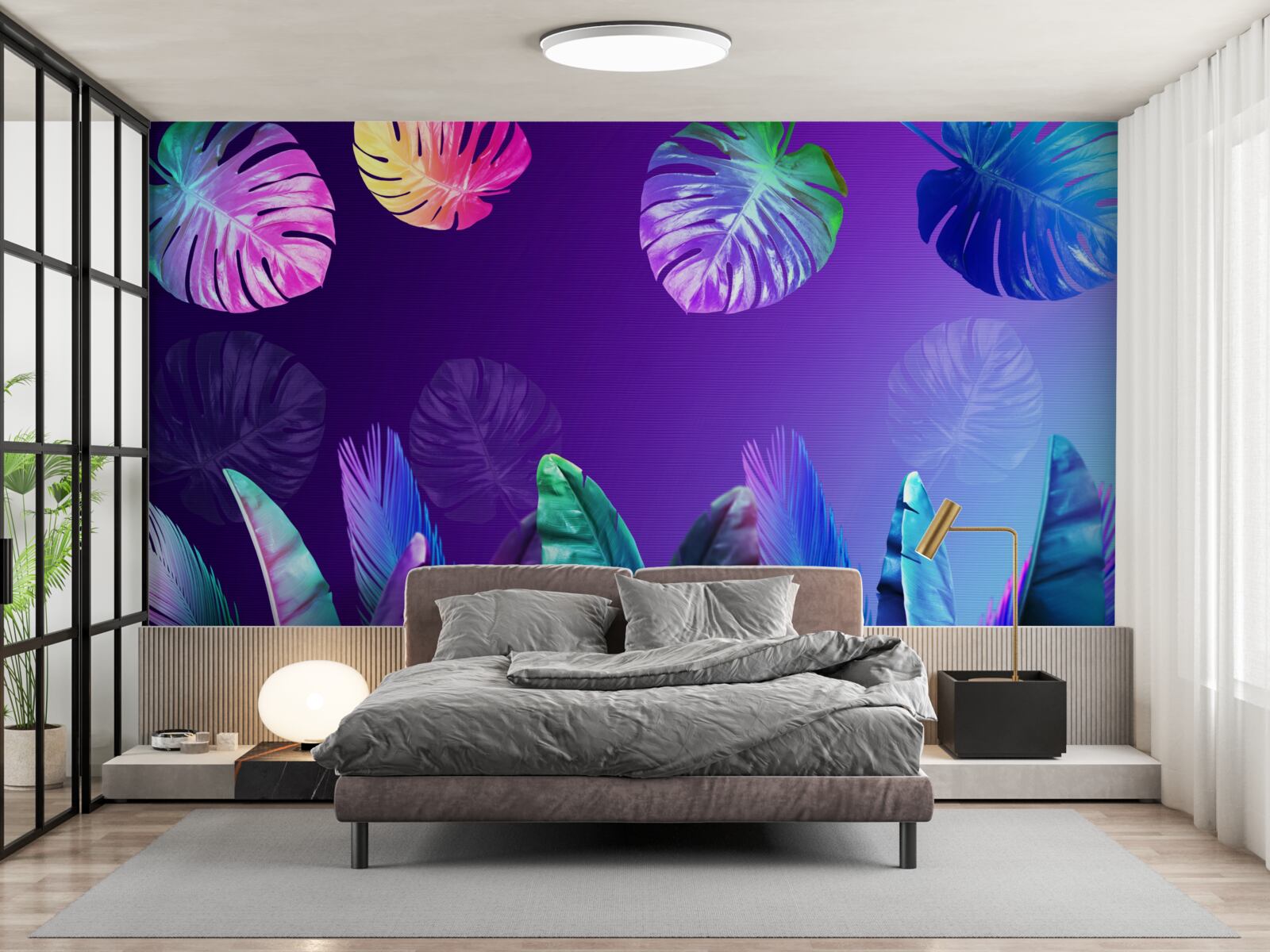 Fotobehang tropische bladeren in verlooptinten