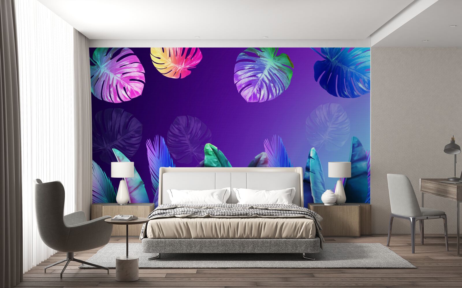 Fotobehang tropische bladeren in verlooptinten