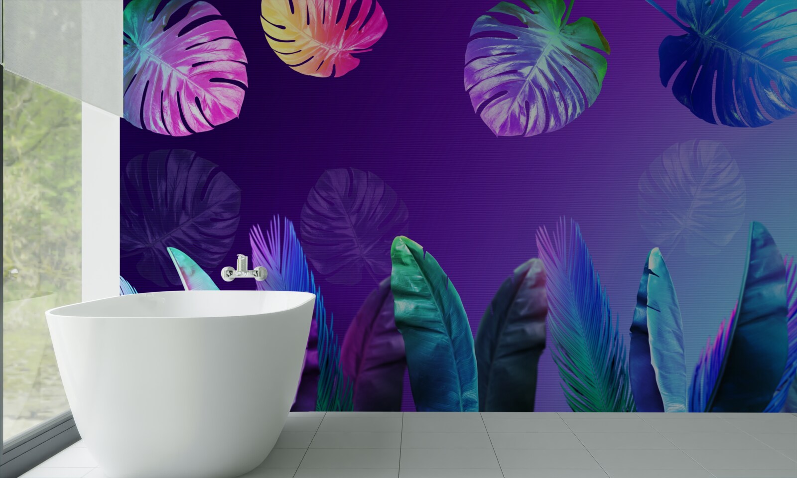 Fotobehang tropische bladeren in verlooptinten