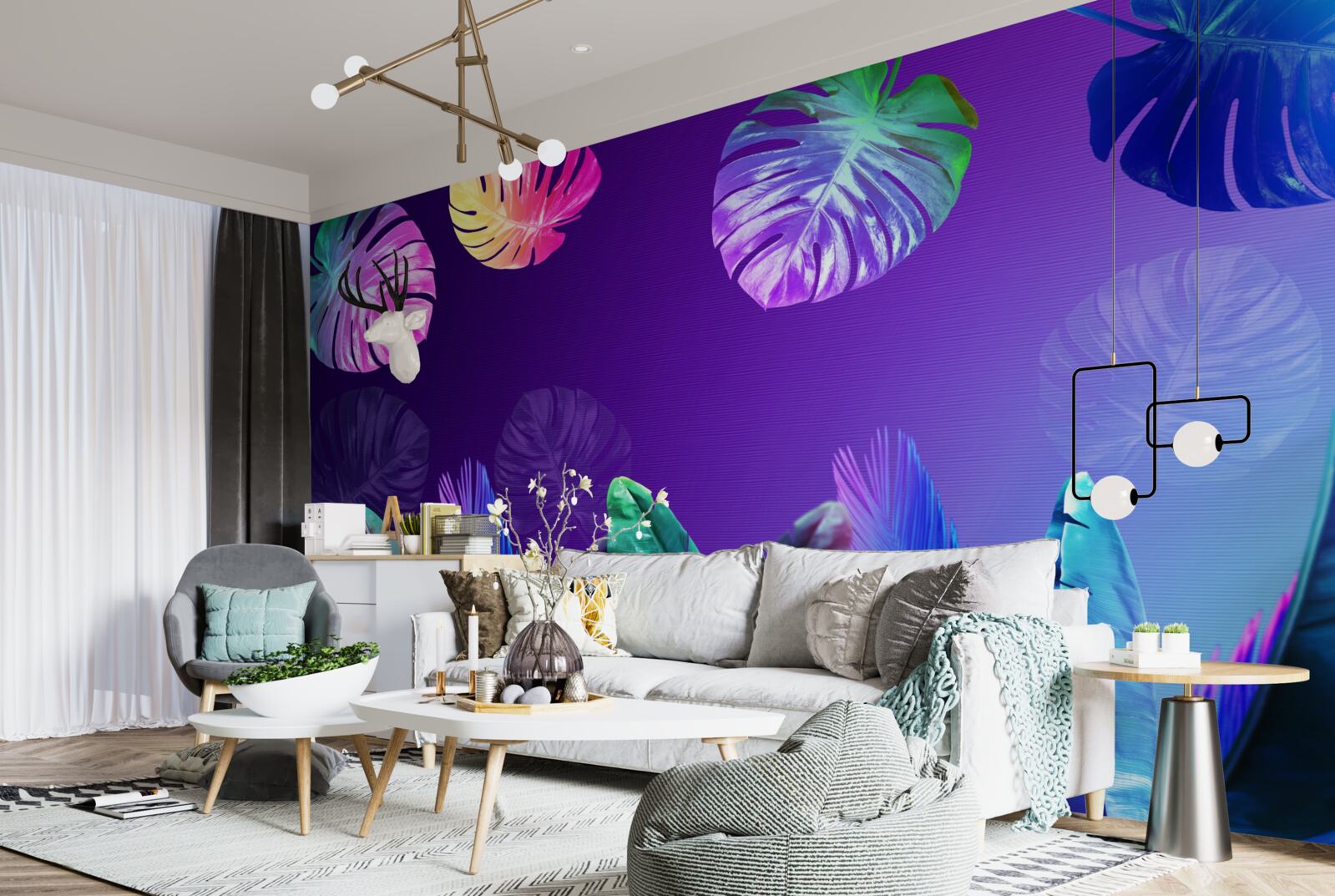 Fotobehang tropische bladeren in verlooptinten