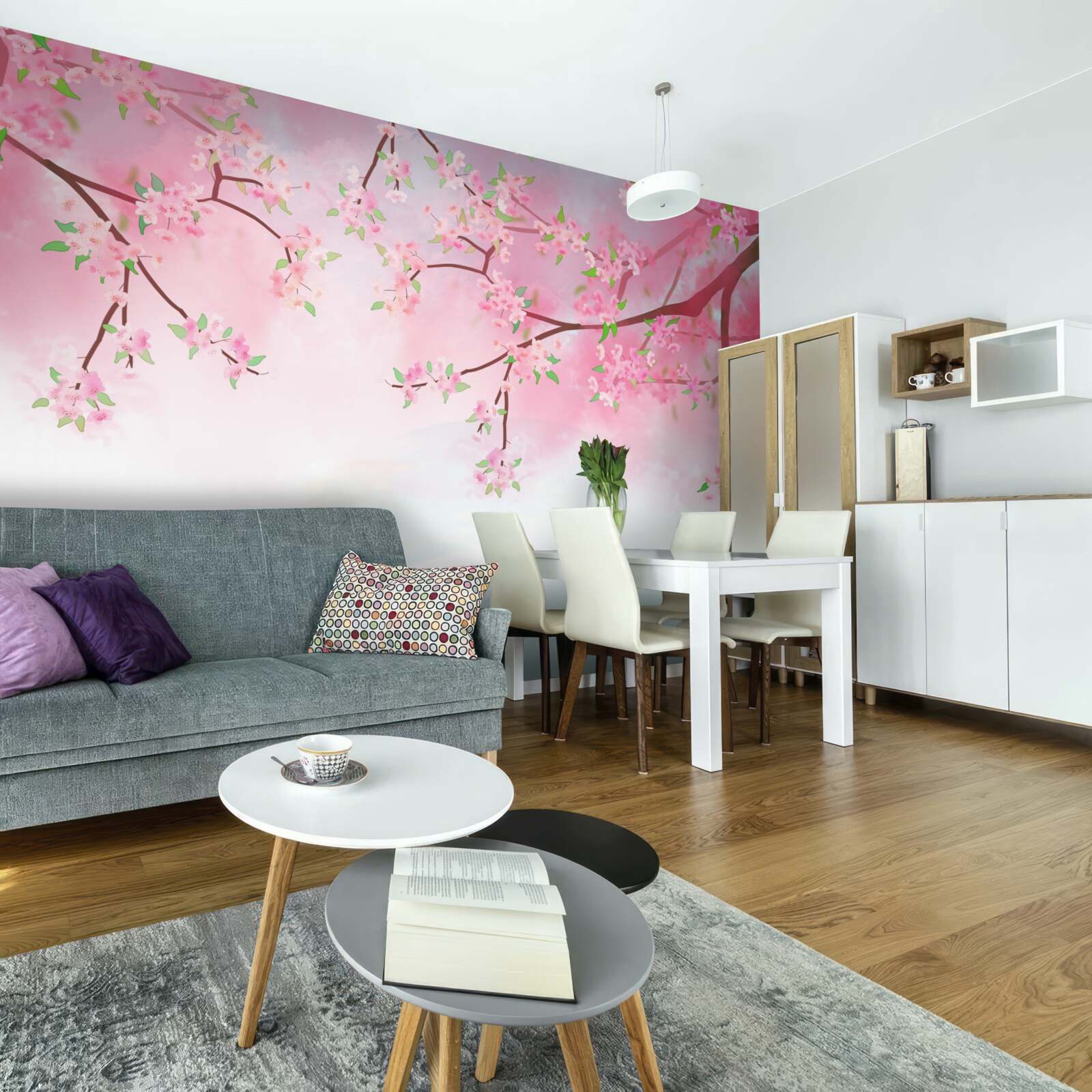 Fotobehang rozenbloemen bloeien op boomtakken