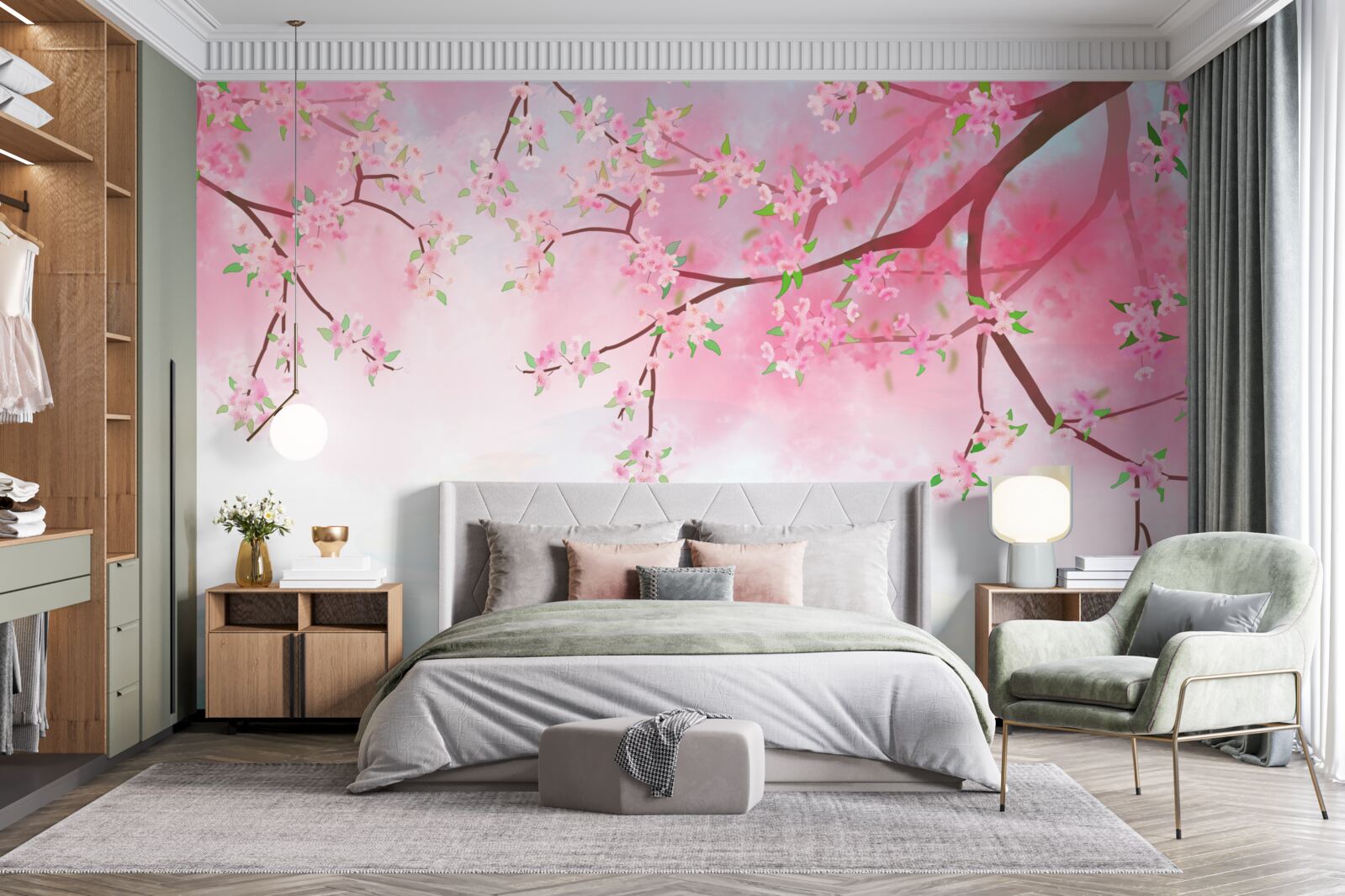 Fotobehang rozenbloemen bloeien op boomtakken