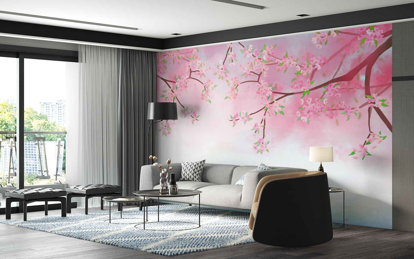 Fotobehang rozenbloemen bloeien op boomtakken