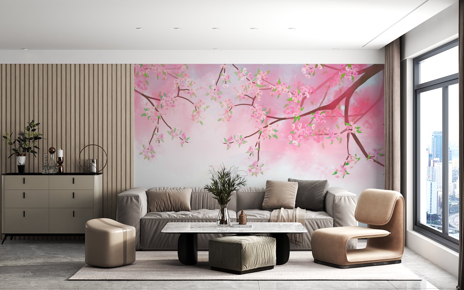 Fotobehang rozenbloemen bloeien op boomtakken