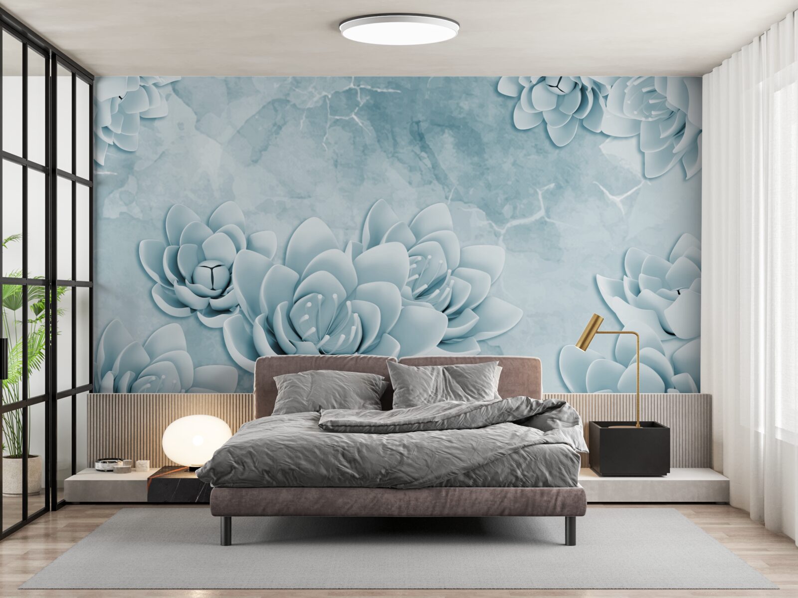 Fotobehang bloemen met een delicate blauwe tint