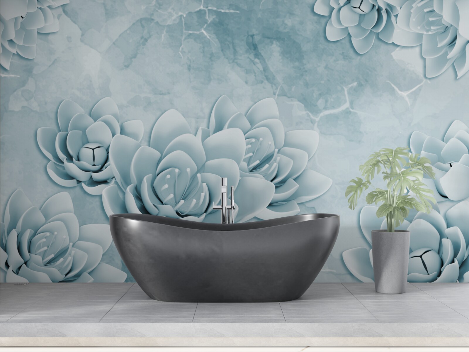 Fotobehang bloemen met een delicate blauwe tint