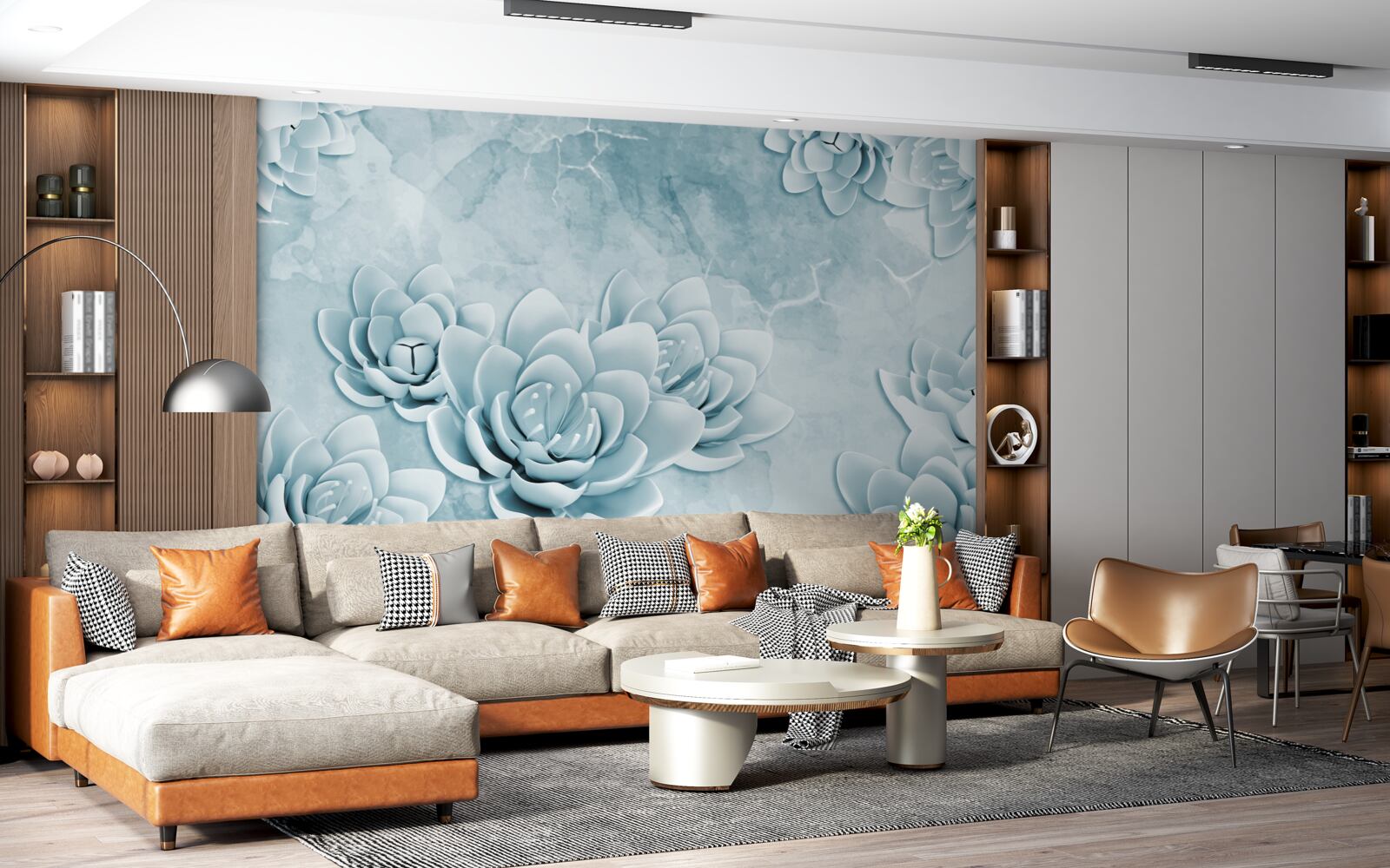 Fotobehang bloemen met een delicate blauwe tint