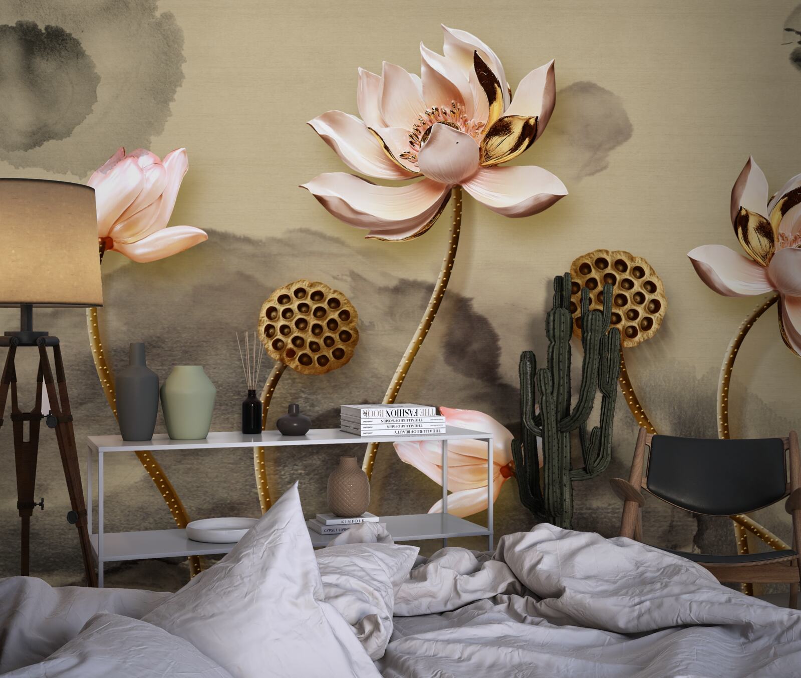 Fotobehang knoppen van roze bloemen wiegen in de wind