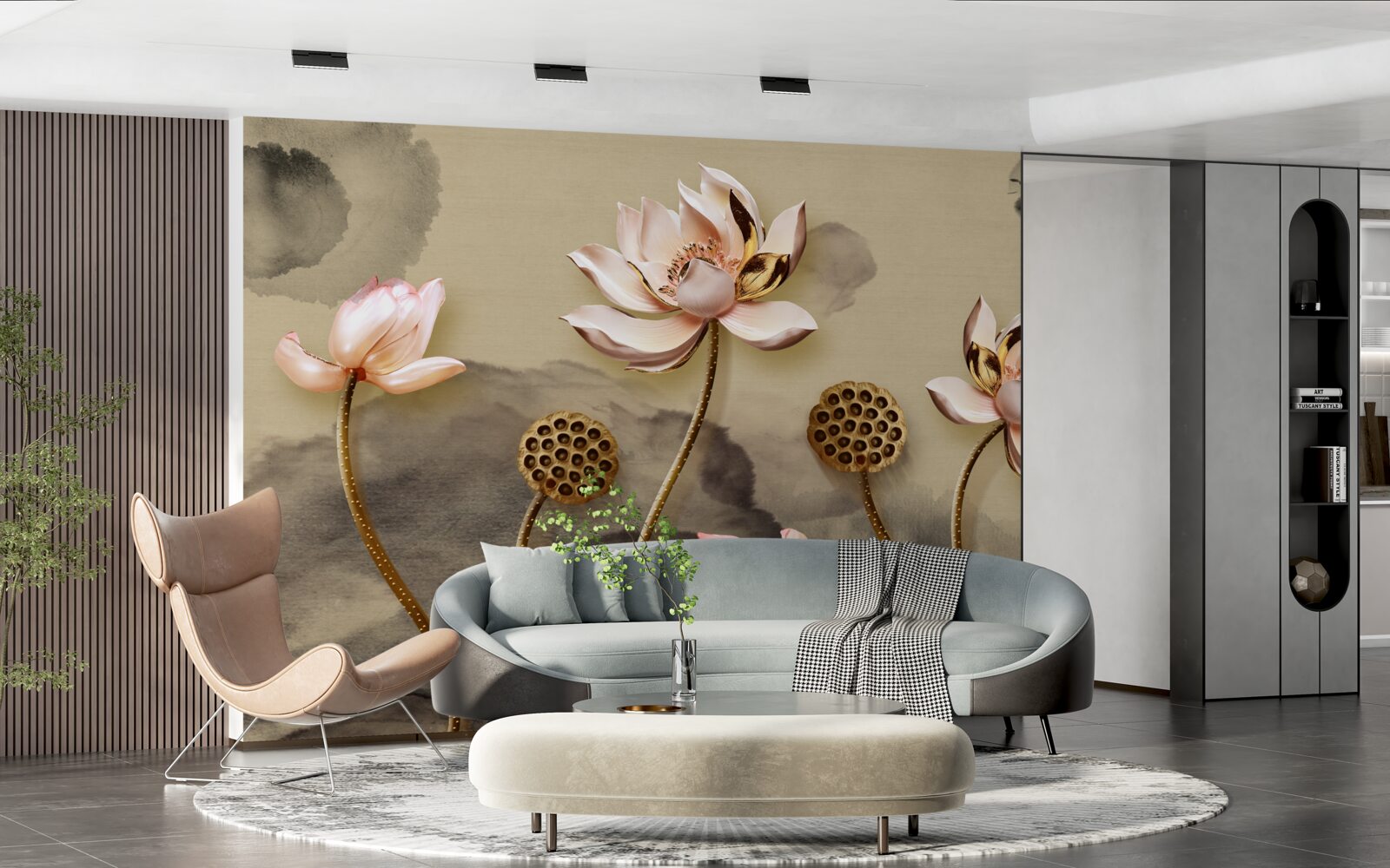 Fotobehang knoppen van roze bloemen wiegen in de wind