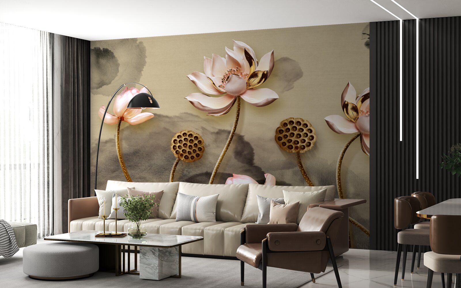 Fotobehang knoppen van roze bloemen wiegen in de wind