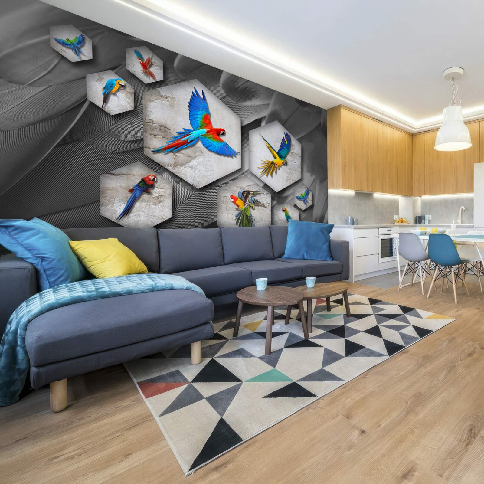 Fotobehang verschillende soorten gekleurde papegaaien